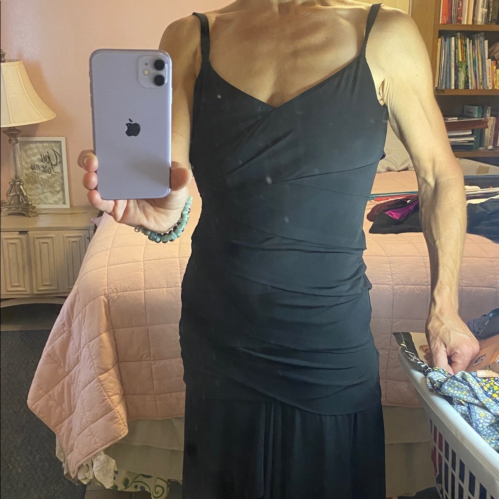 Vintage “White House Black Market”  Maxi-dress “slimming” little black Dress